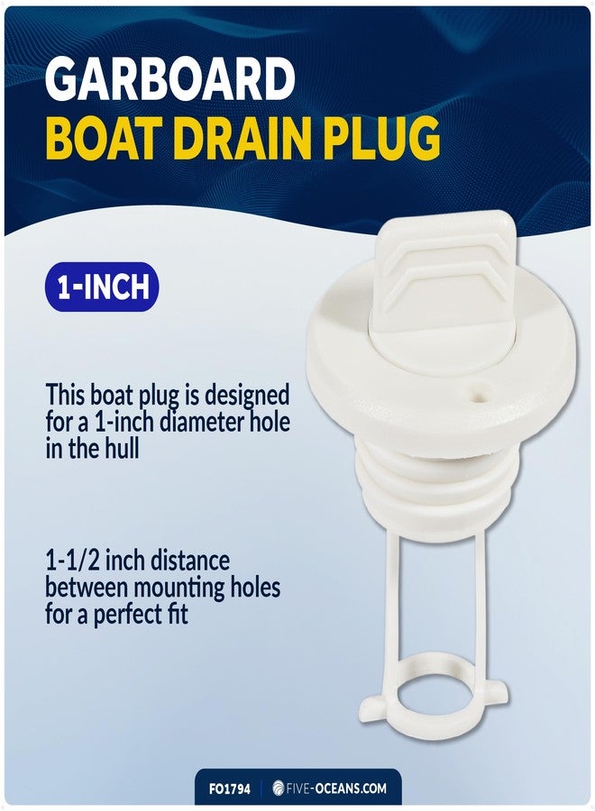 Five Oceans Captive Garboard Drain Plug, for 1-Inch Transom Hole, Oval Shape, Thread with Rubber Washer Gaskets, White Nylon - FO1794 - Image 3